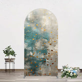 Lofaris Blue Gray Cement Wall Gold Dots Birthday Arch Backdrop